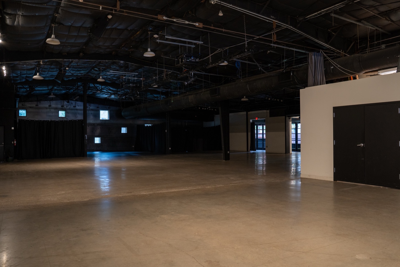 Austin event venue hall with polished concrete floors cleaned before and after events by Bailey & Bear